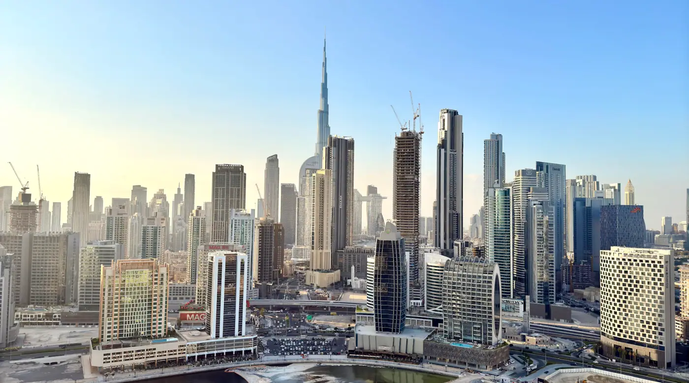 Business Bay and Burj Khalifa under construction