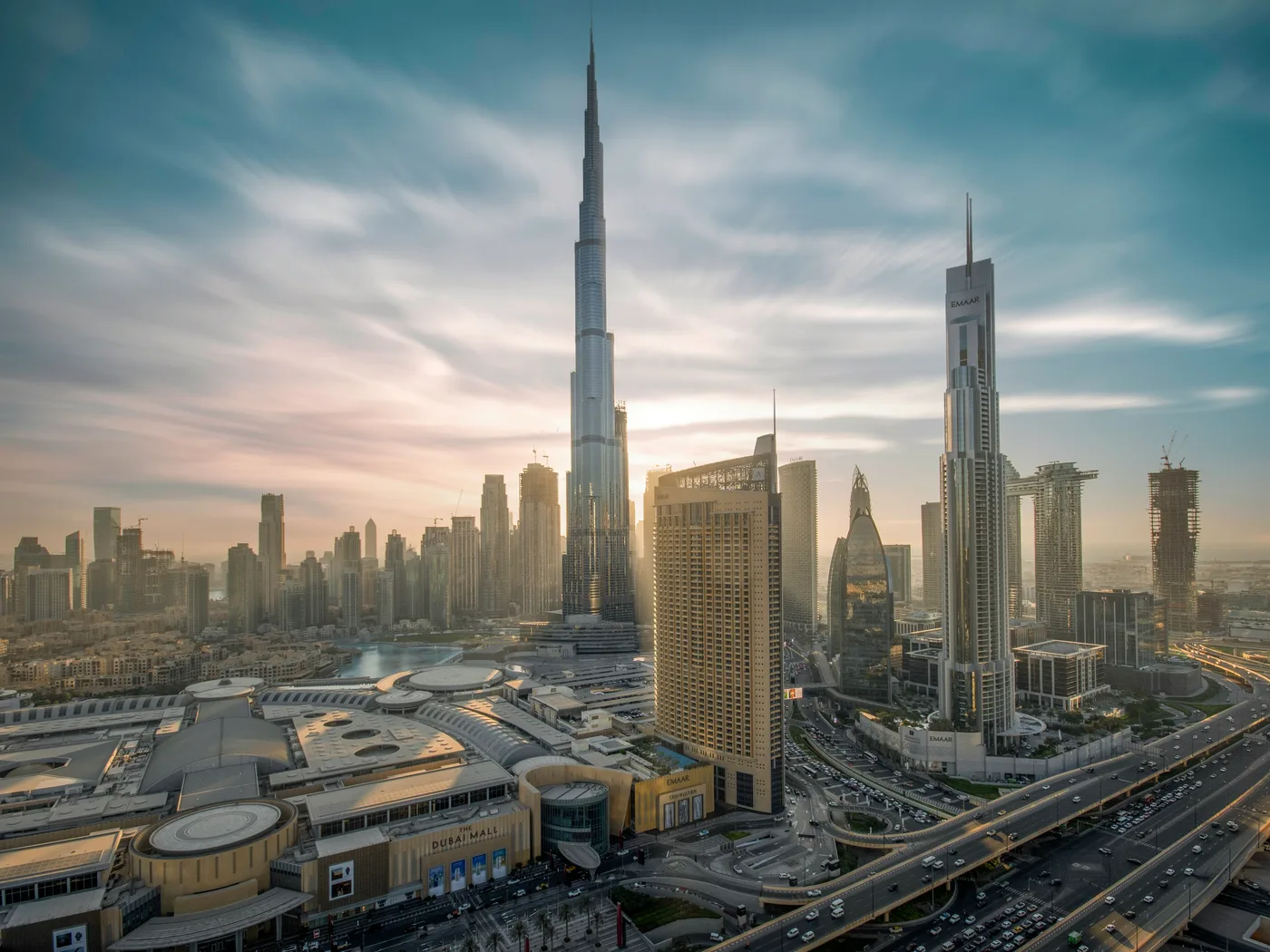 Dubai skyline at sunset